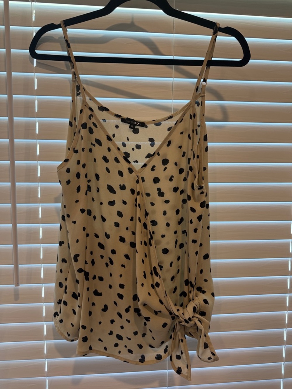 Papermoon Cream and Black Spotted Tie-Hem V-Neck Camisole